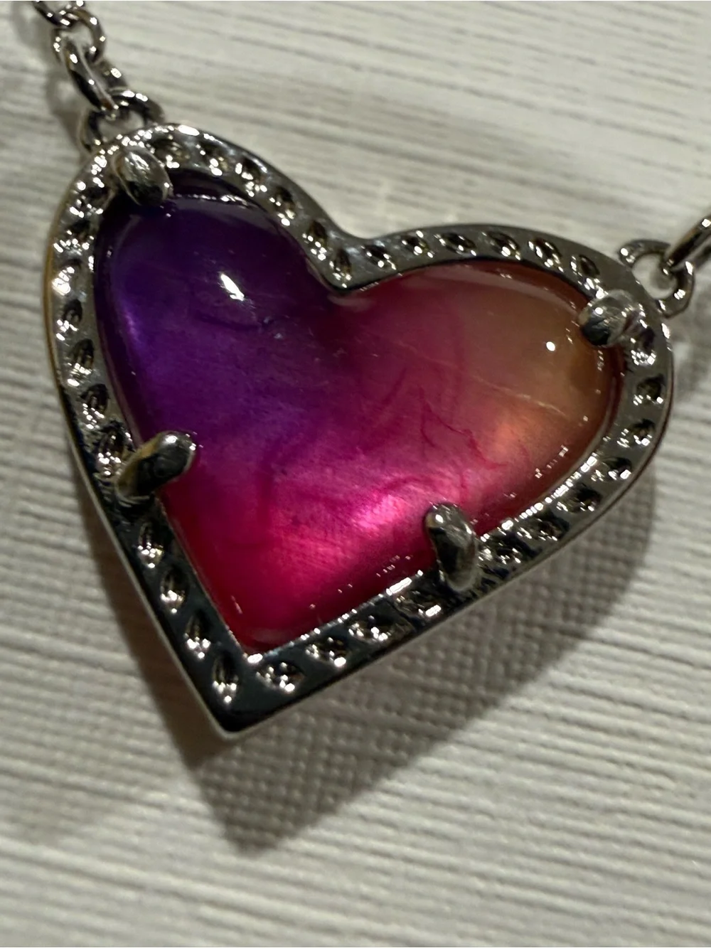 Kendra Scott | Silver Toned Purple/Pink Ombré Heart Pendant Necklace